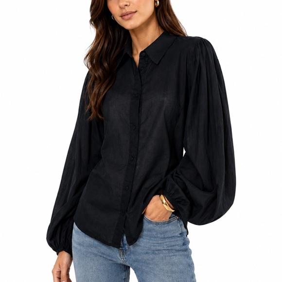 Banana Republic Tops - Banana Republic Cotton Voile Black Women's  Shirt Plated Balloon Sleeve L NEW